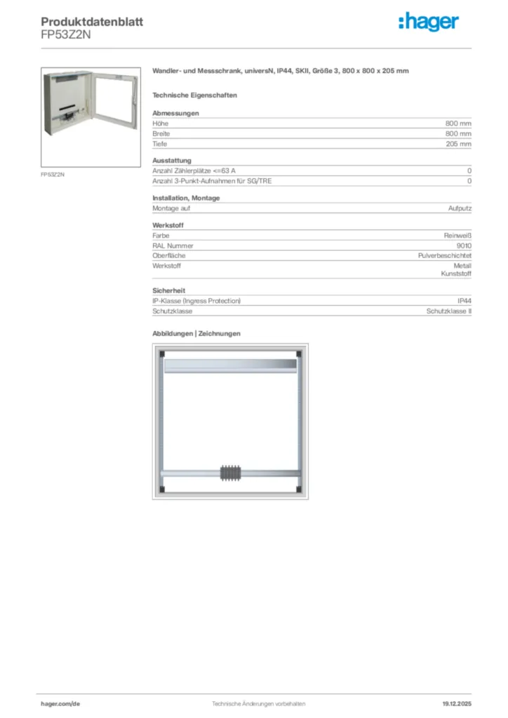 Bild Hager Produktdatenblatt FP53Z2N | Hager Deutschland
