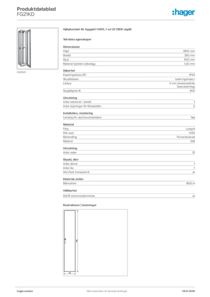 Bild Hager Produktdatablad FG21KD | Hager Sverige