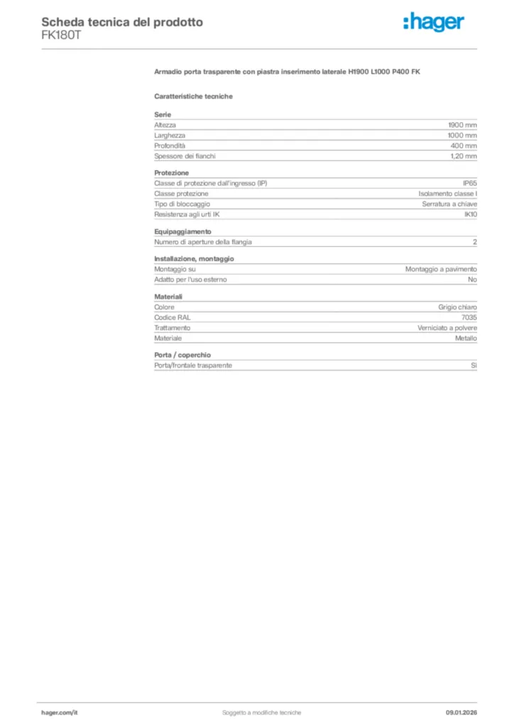 Immagine Hager Scheda tecnica del prodotto FK180T | Hager Italia