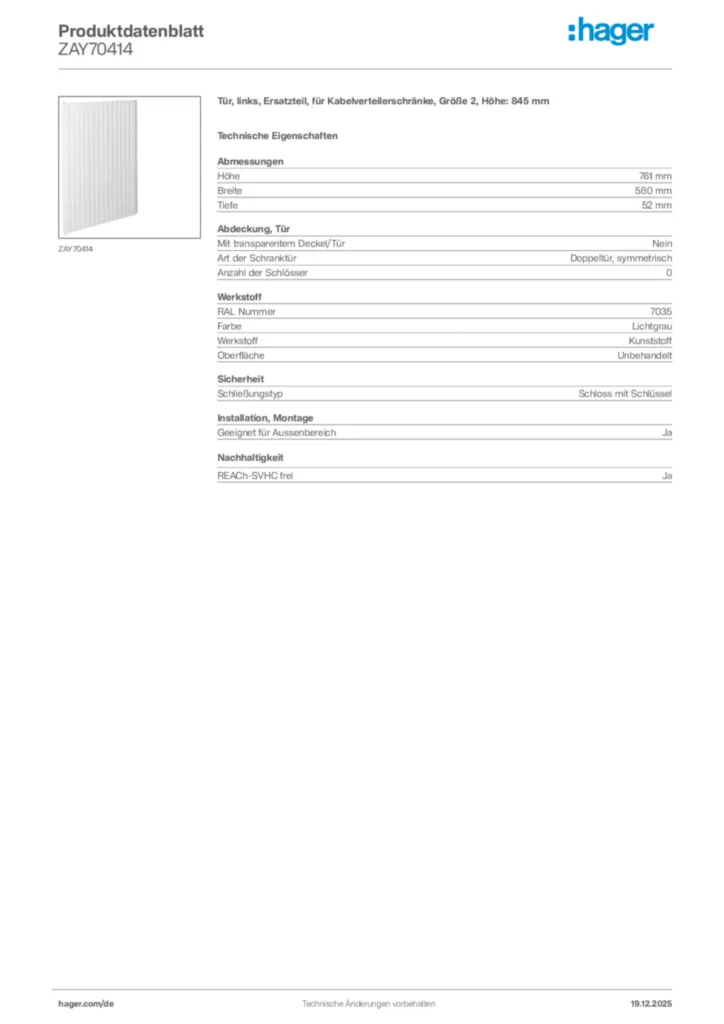 Bild Hager Produktdatenblatt ZAY70414 | Hager Deutschland