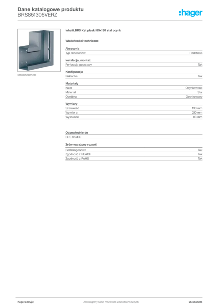 Zdjęcie Hager Karta katalogowa BRS851305VERZ | Hager Polska