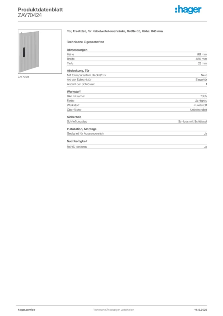 Bild Hager Produktdatenblatt ZAY70424 | Hager Deutschland