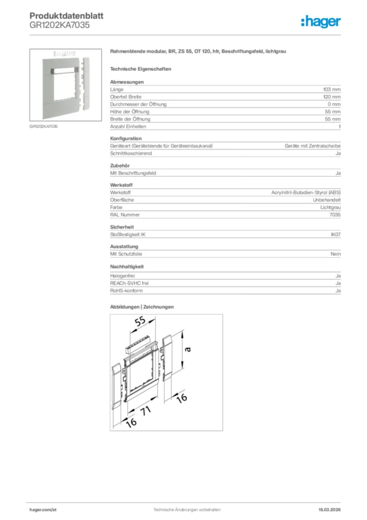 Bild Hager Produktdatenblatt GR1202KA7035 | Hager Deutschland