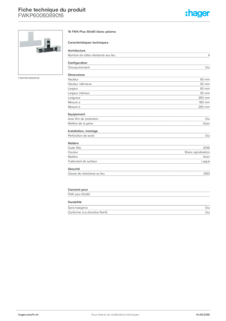 Image Hager Fiche technique du produit FWKP6006089016 | Hager Suisse