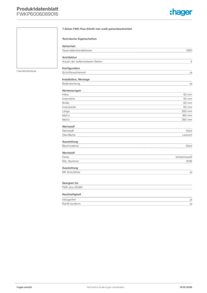 Bild Hager Produktdatenblatt FWKP6006089016 | Hager Deutschland