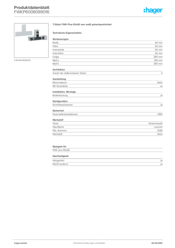 Bild Hager Produktdatenblatt FWKP6006089016 | Hager Deutschland