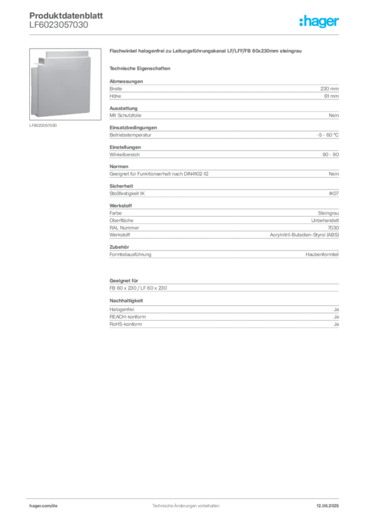 Bild Hager Produktdatenblatt LF6023057030 | Hager Deutschland