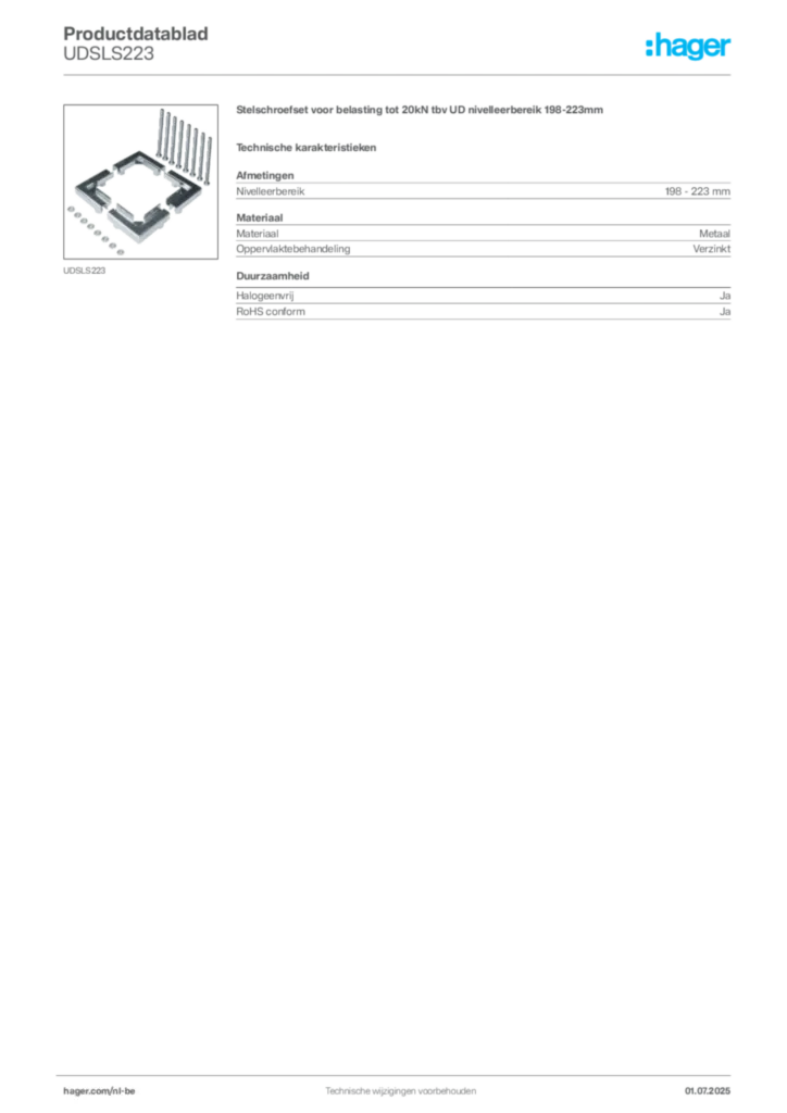 Afbeelding Hager Productdatablad UDSLS223 | Hager Belgium