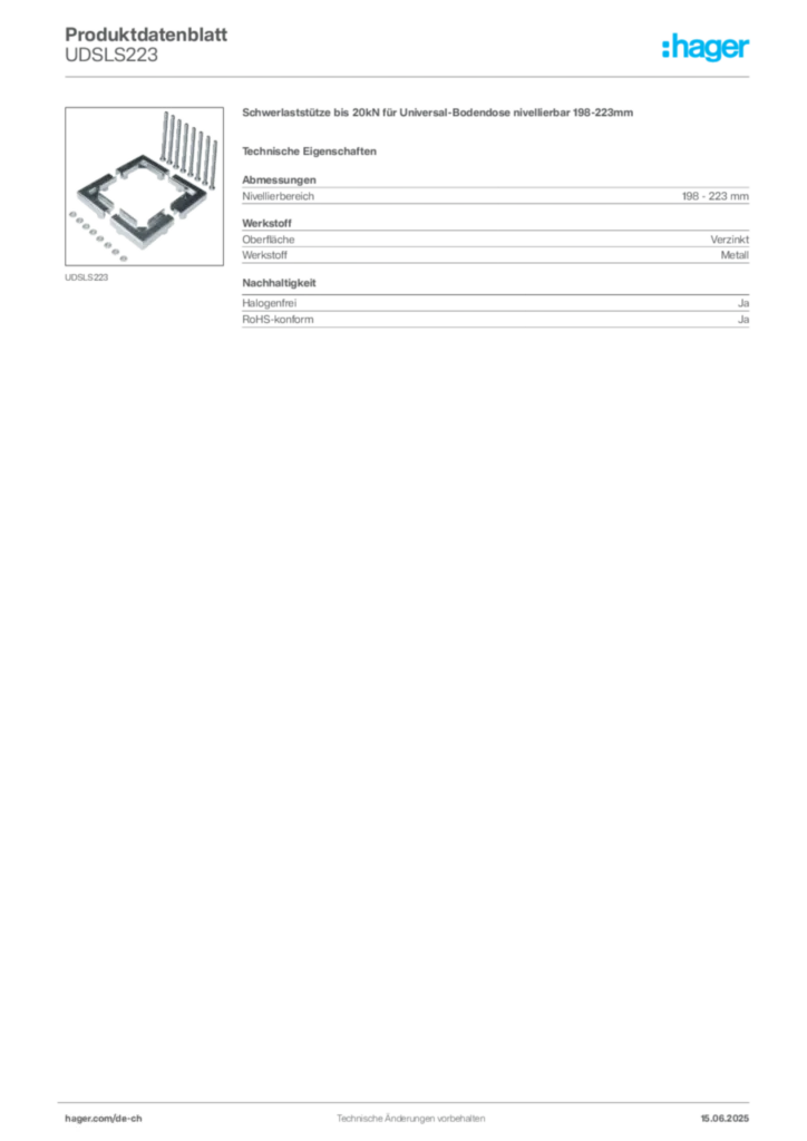 Bild Hager Produktdatenblatt UDSLS223 | Hager Schweiz
