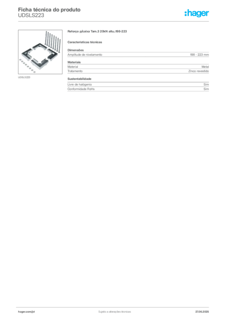 Imagem Hager Ficha técnica do produto UDSLS223 | Hager Portugal