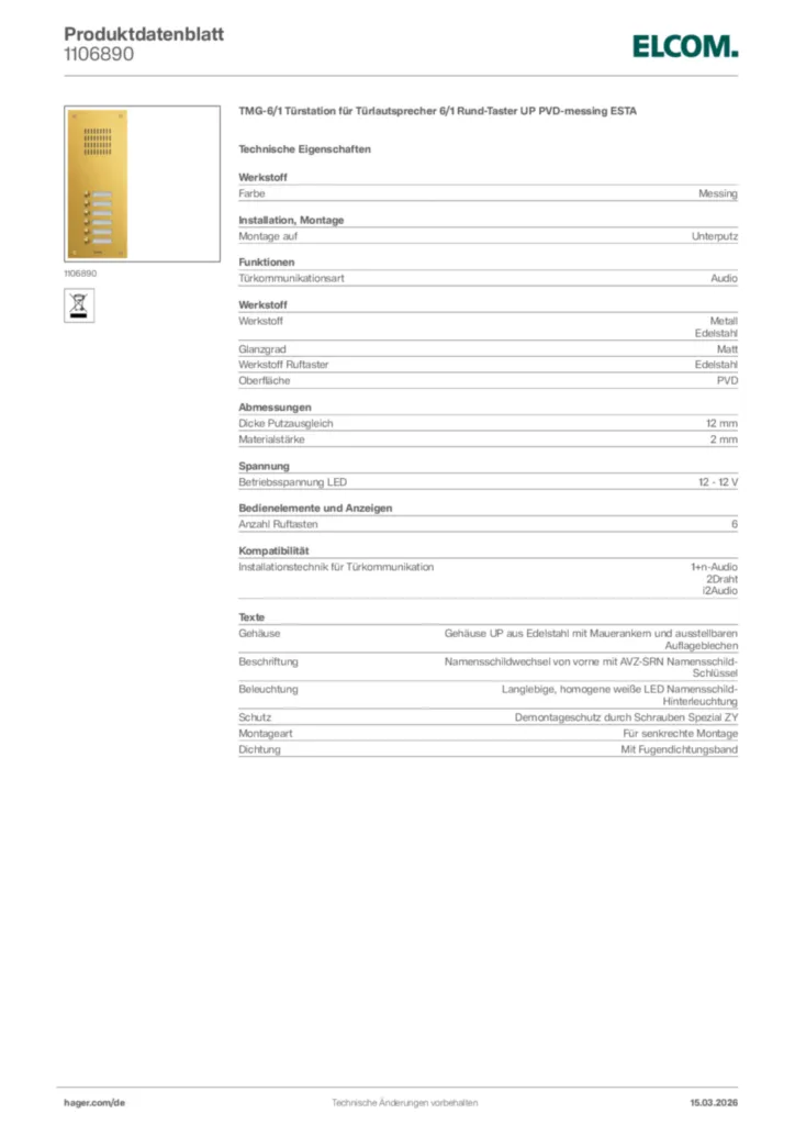 Bild Elcom Produktdatenblatt 1106890 | Hager Deutschland
