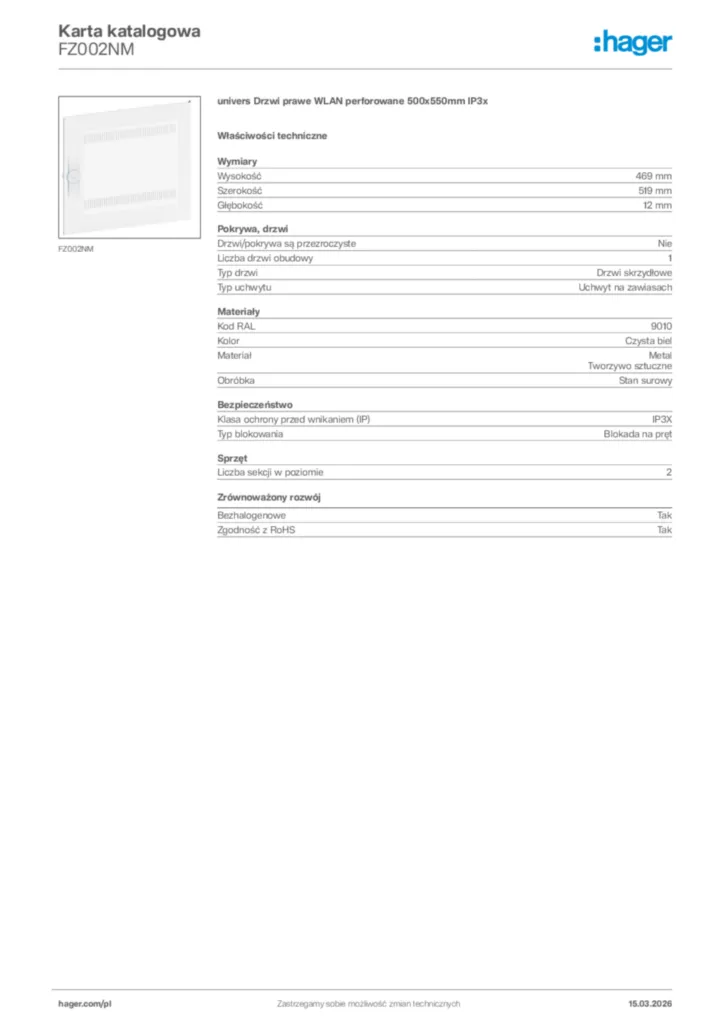 Zdjęcie Hager Karta katalogowa FZ002NM | Hager Polska