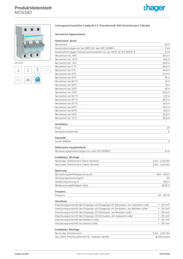 Bild Hager Produktdatenblatt MCS340 | Hager Deutschland