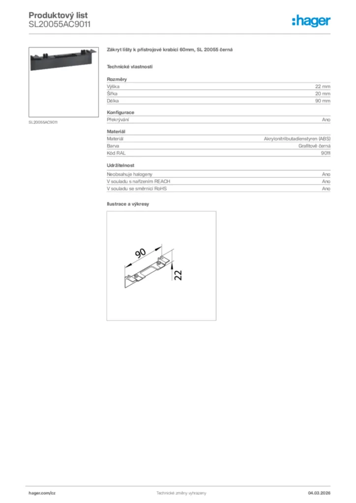 Obrázek Hager Product data sheet SL20055AC9011 | Hager