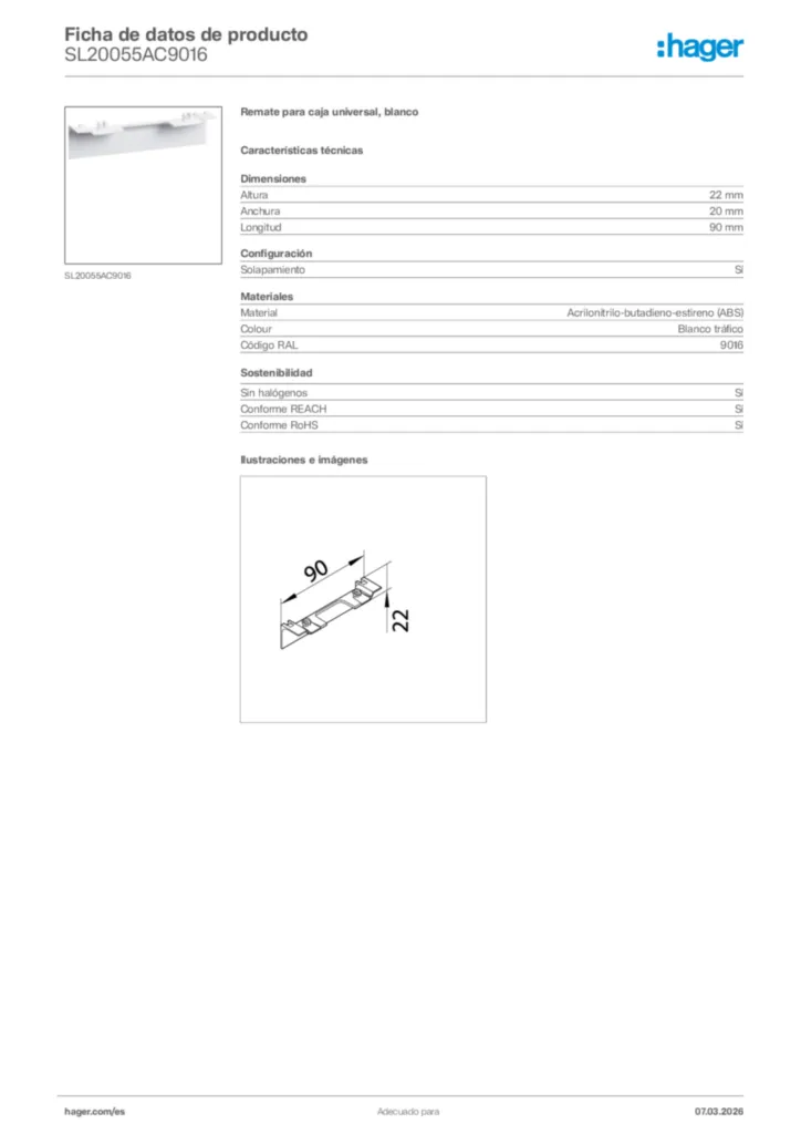 Imagen Hager Ficha de datos de producto SL20055AC9016 | Hager España