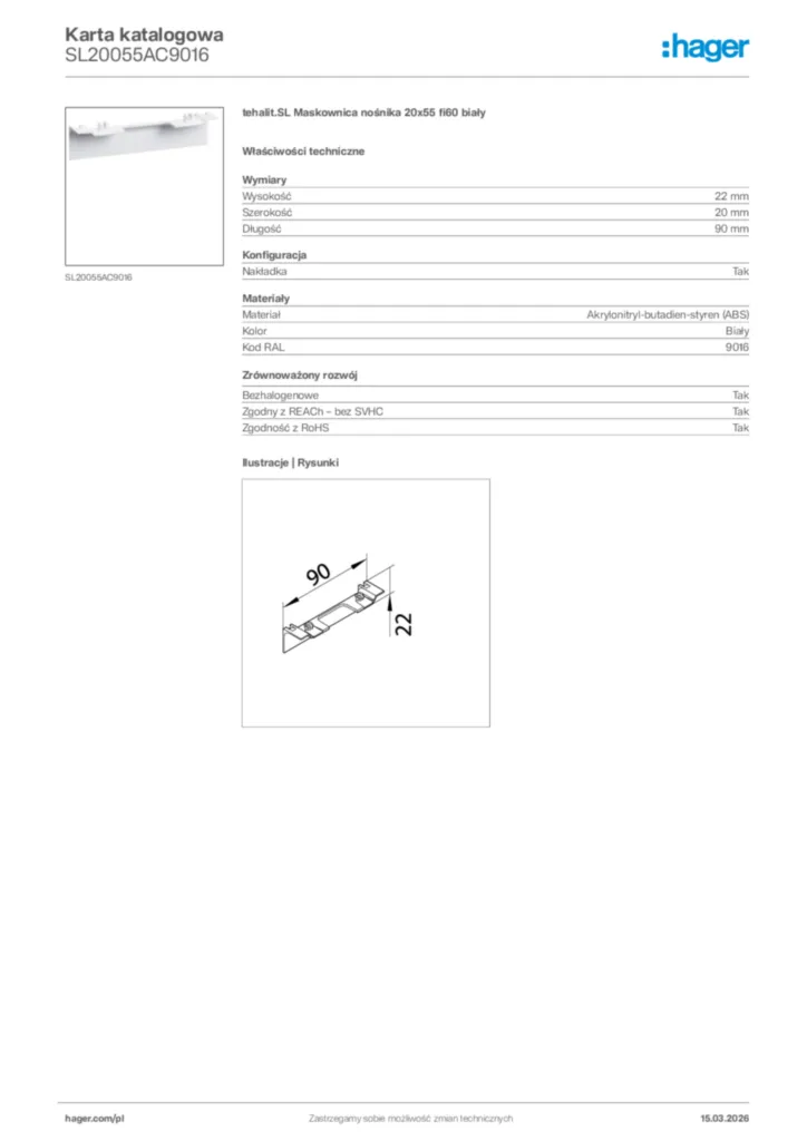 Zdjęcie Hager Karta katalogowa SL20055AC9016 | Hager Polska