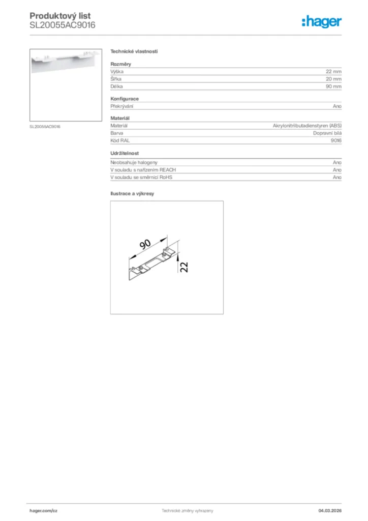 Obrázek Hager Product data sheet SL20055AC9016 | Hager