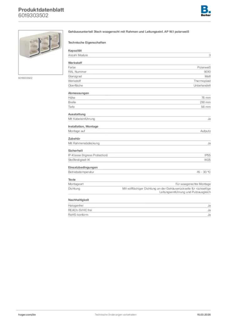 Bild Berker Produktdatenblatt 6019303502 | Hager Deutschland