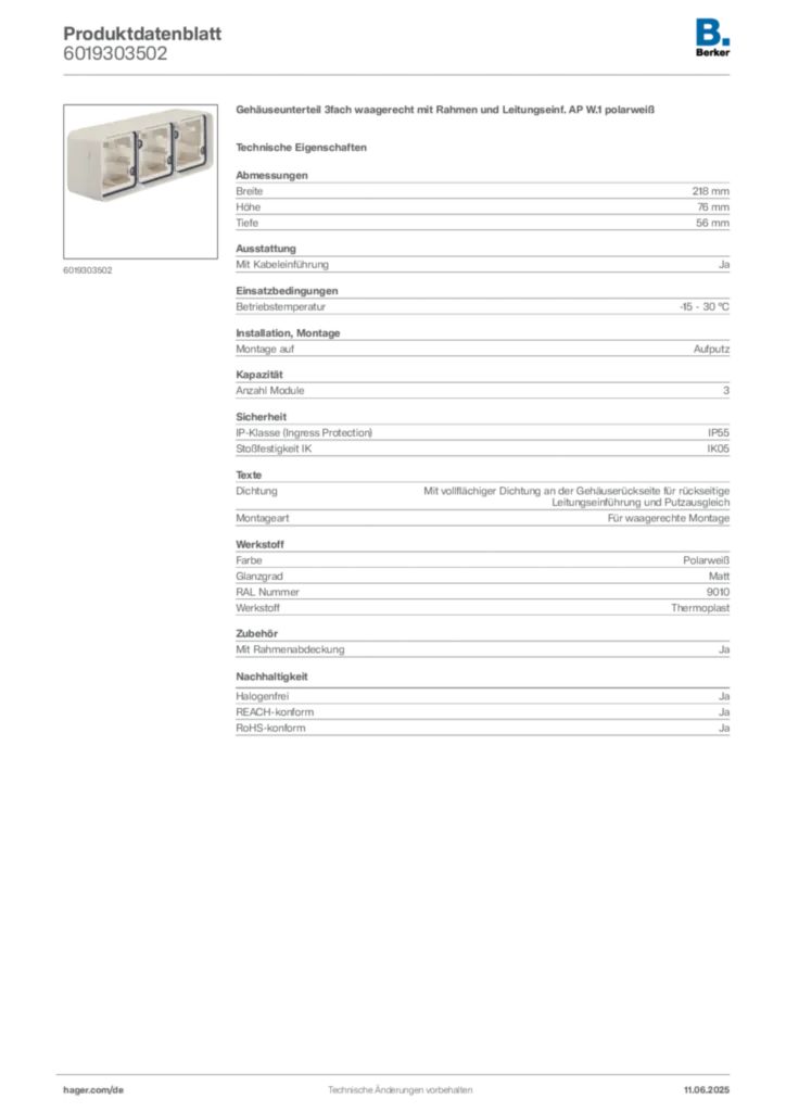 Bild Berker Produktdatenblatt 6019303502 | Hager Deutschland