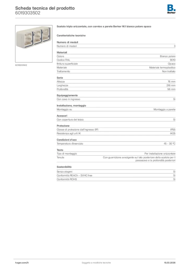 Immagine Berker Scheda tecnica del prodotto 6019303502 | Hager Italia