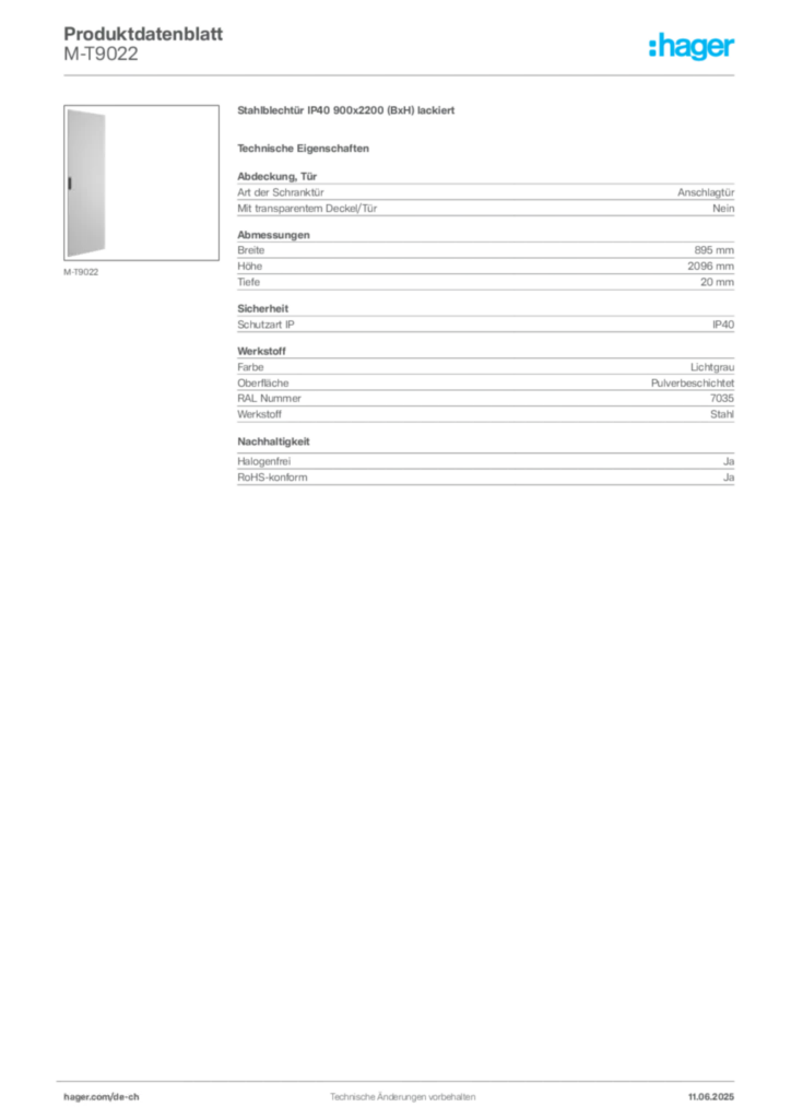 Bild Hager Produktdatenblatt M-T9022 | Hager Schweiz