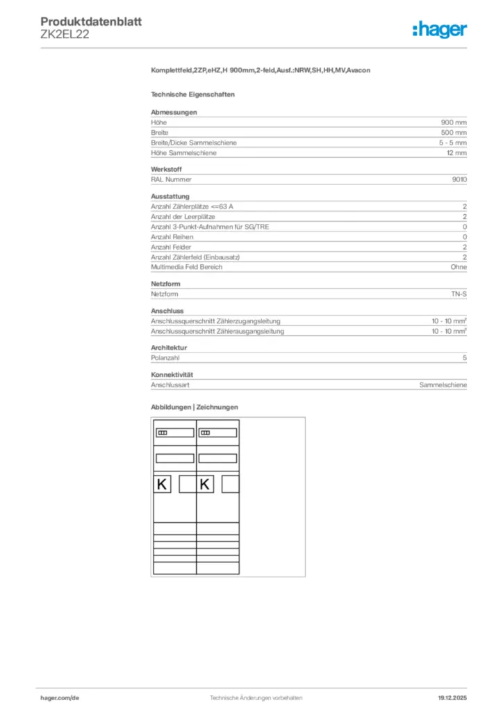 Bild Hager Produktdatenblatt ZK2EL22 | Hager Deutschland