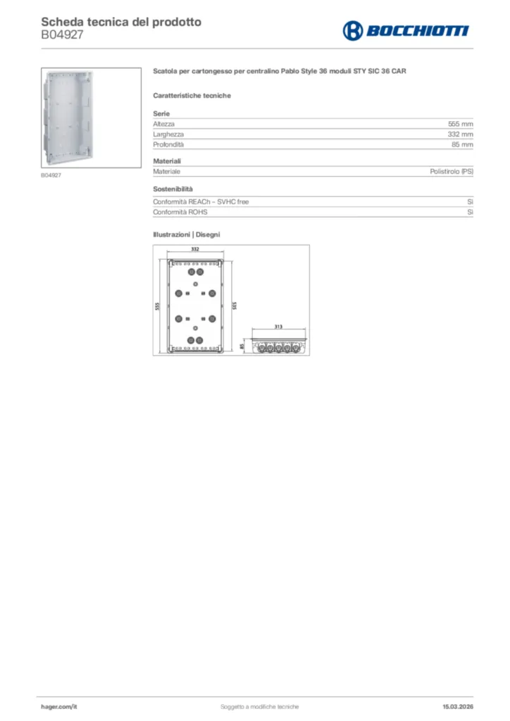 Immagine Bocchiotti Scheda tecnica del prodotto B04927 | Hager Italia