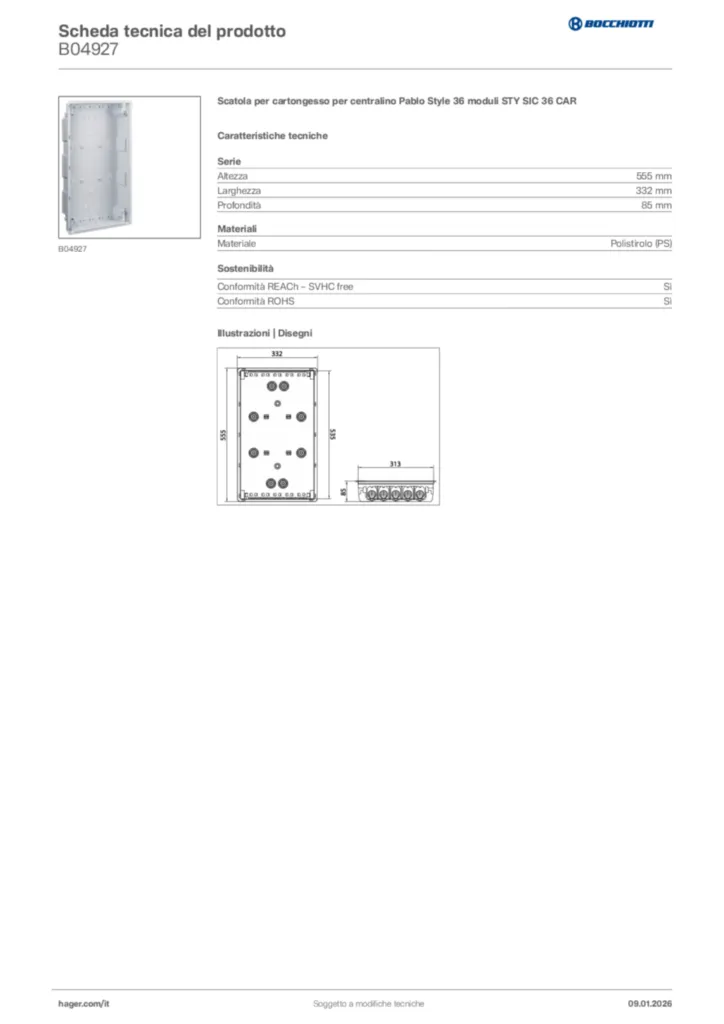 Immagine Bocchiotti Scheda tecnica del prodotto B04927 | Hager Italia