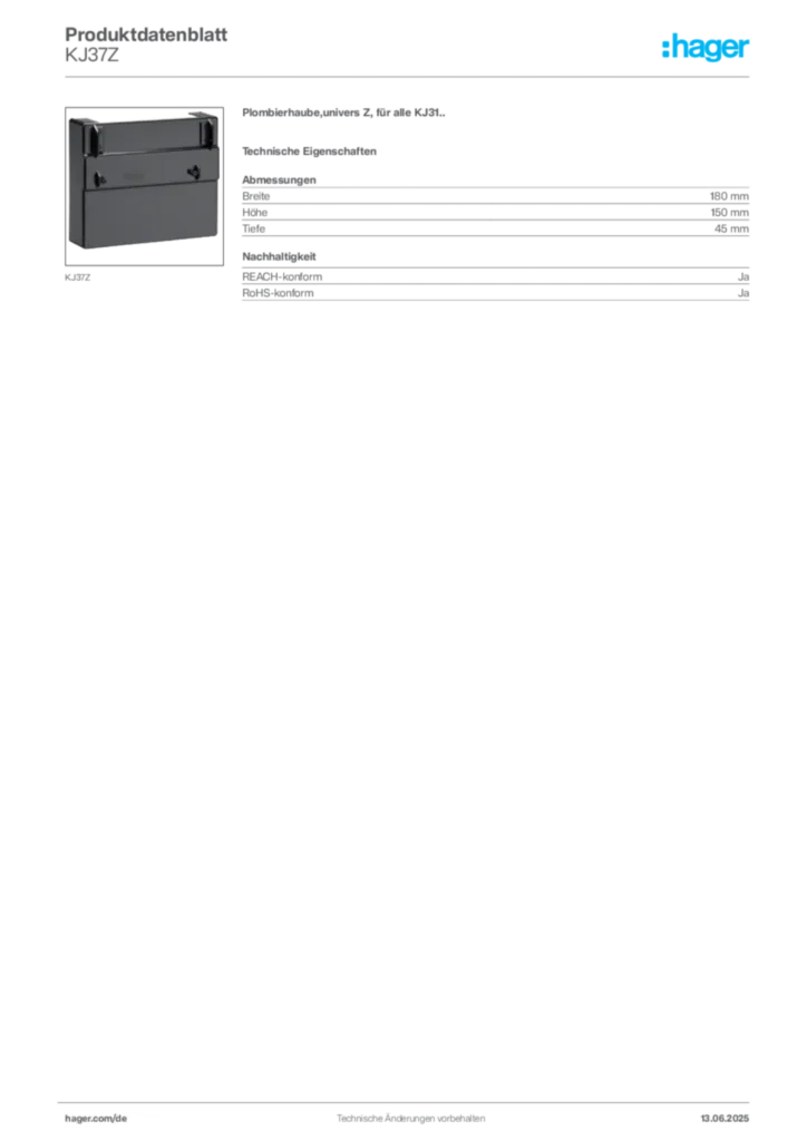 Hager Produktdatenblatt KJ37Z