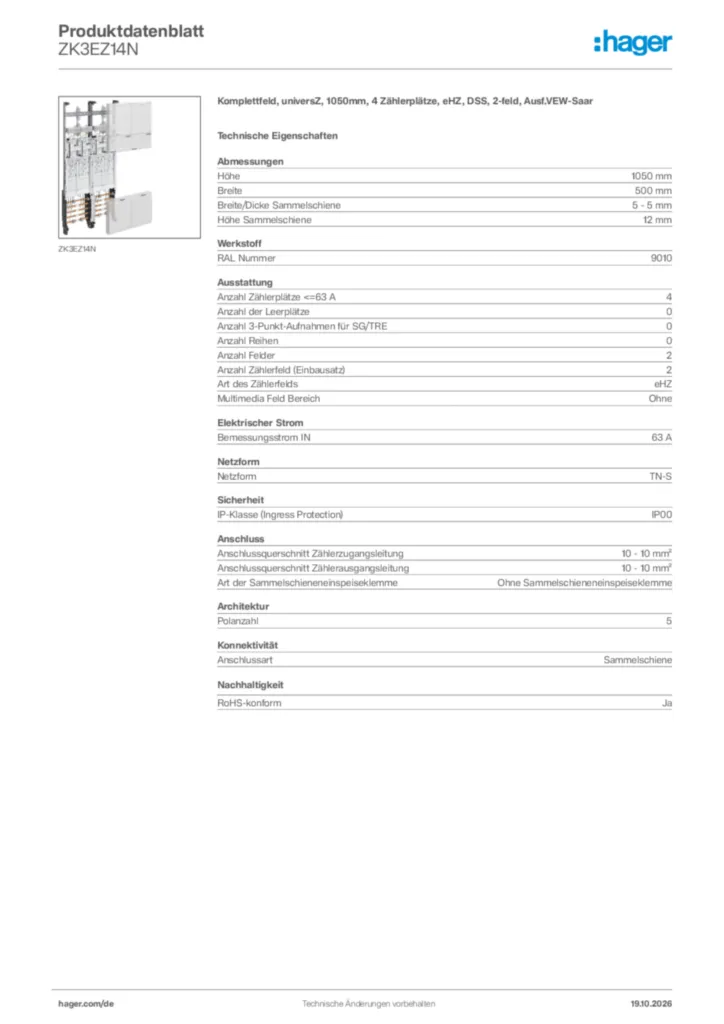 Bild Hager Produktdatenblatt ZK3EZ14N | Hager Deutschland