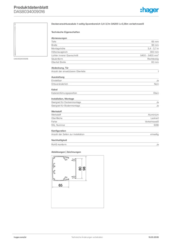 Bild Hager Produktdatenblatt DAS8034009016 | Hager Deutschland