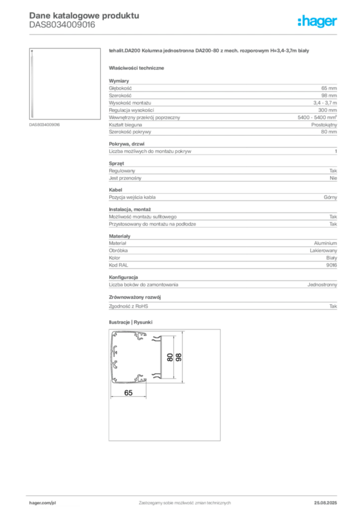 Zdjęcie Hager Karta katalogowa DAS8034009016 | Hager Polska