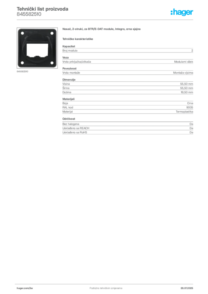 Slika Hager Product data sheet 845582510  | Hager