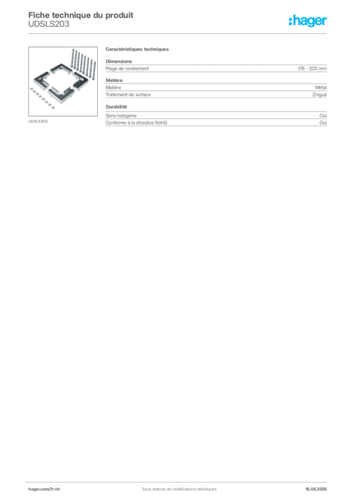 Image Hager Fiche technique du produit UDSLS203 | Hager Suisse