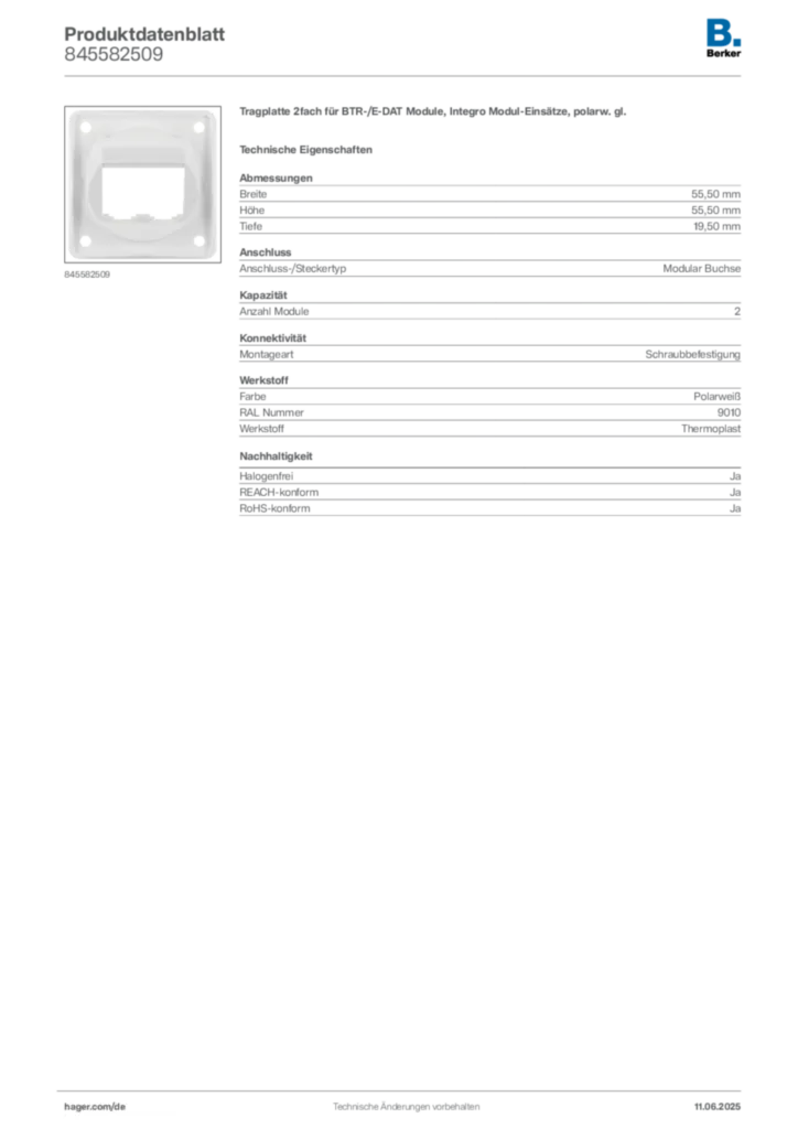 Berker Produktdatenblatt 845582509
