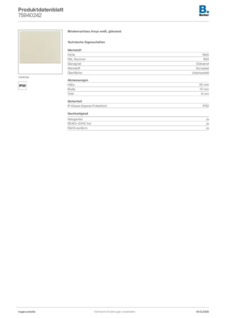 Bild Berker Produktdatenblatt 75940242 | Hager Deutschland