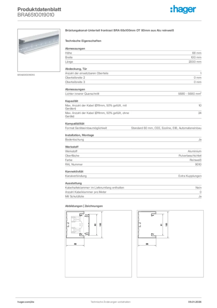 Bild Hager Produktdatenblatt BRA6510019010 | Hager Deutschland