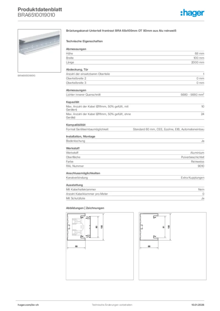 Bild Hager Produktdatenblatt BRA6510019010 | Hager Schweiz
