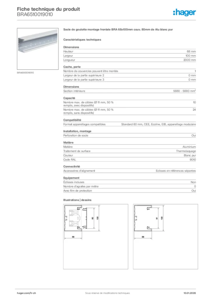 Image Hager Fiche technique du produit BRA6510019010 | Hager Suisse