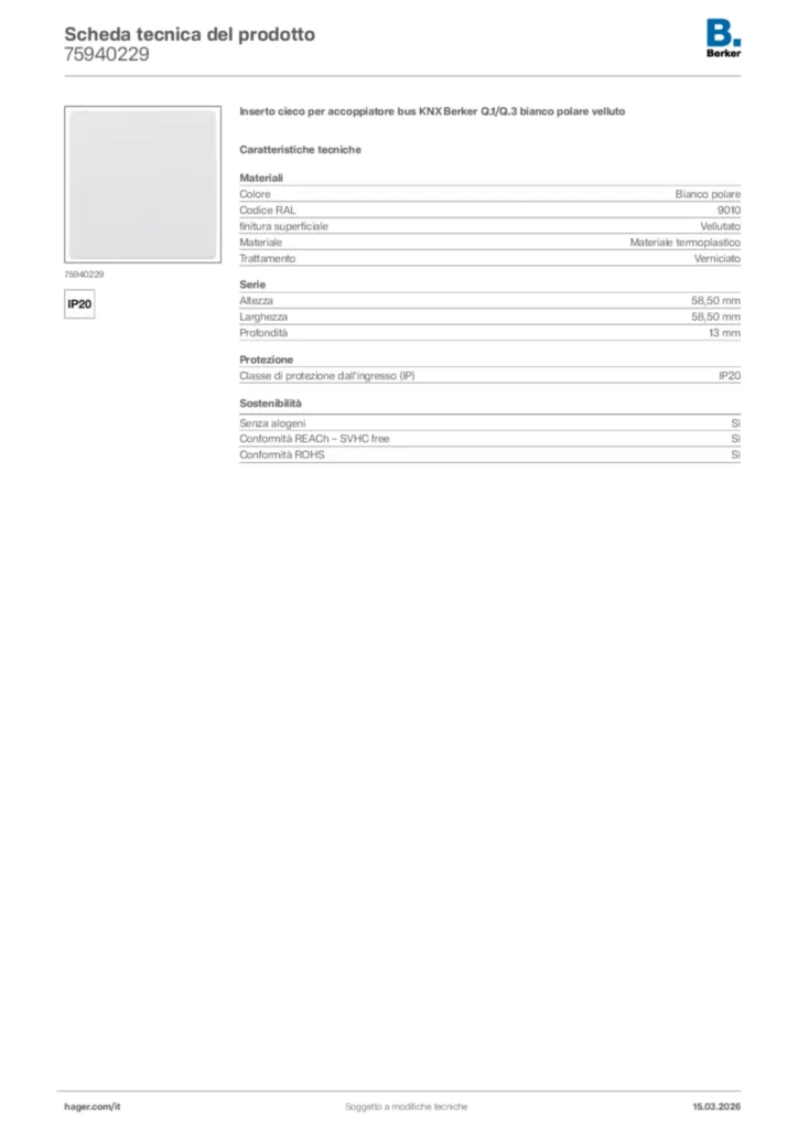 Immagine Berker Scheda tecnica del prodotto 75940229 | Hager Italia