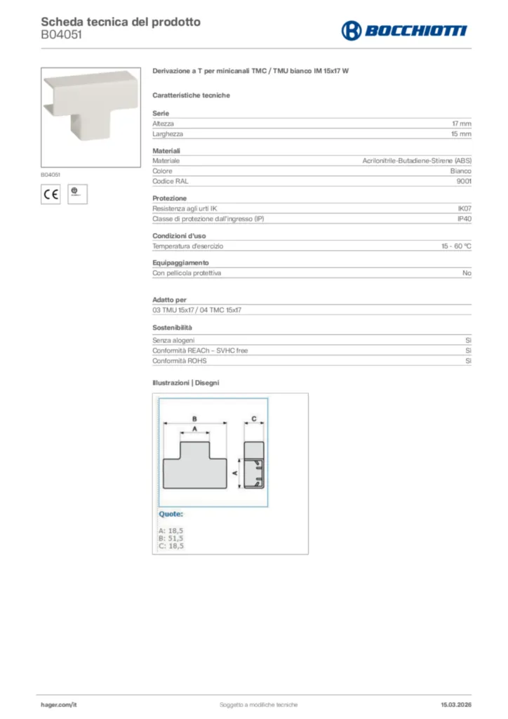 Immagine Bocchiotti Scheda tecnica del prodotto B04051 | Hager Italia