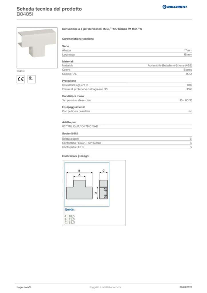 Immagine Bocchiotti Scheda tecnica del prodotto B04051 | Hager Italia