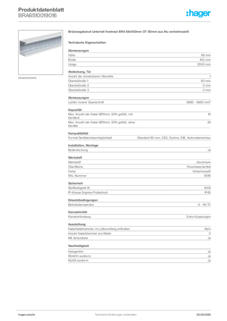 Bild Hager Produktdatenblatt BRA6510019016 | Hager Deutschland