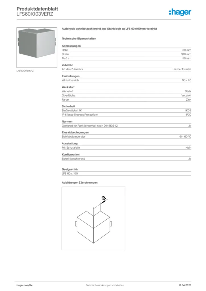 Bild Hager Produktdatenblatt LFS601003VERZ | Hager Deutschland