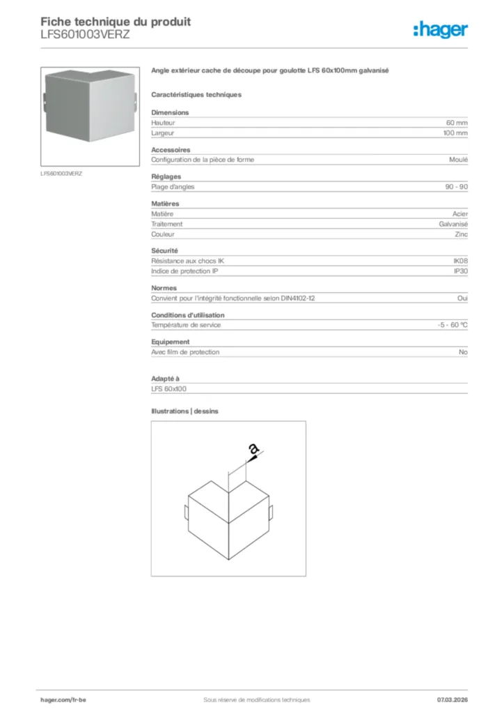 Image Hager Fiche technique du produit LFS601003VERZ | Hager Belgique