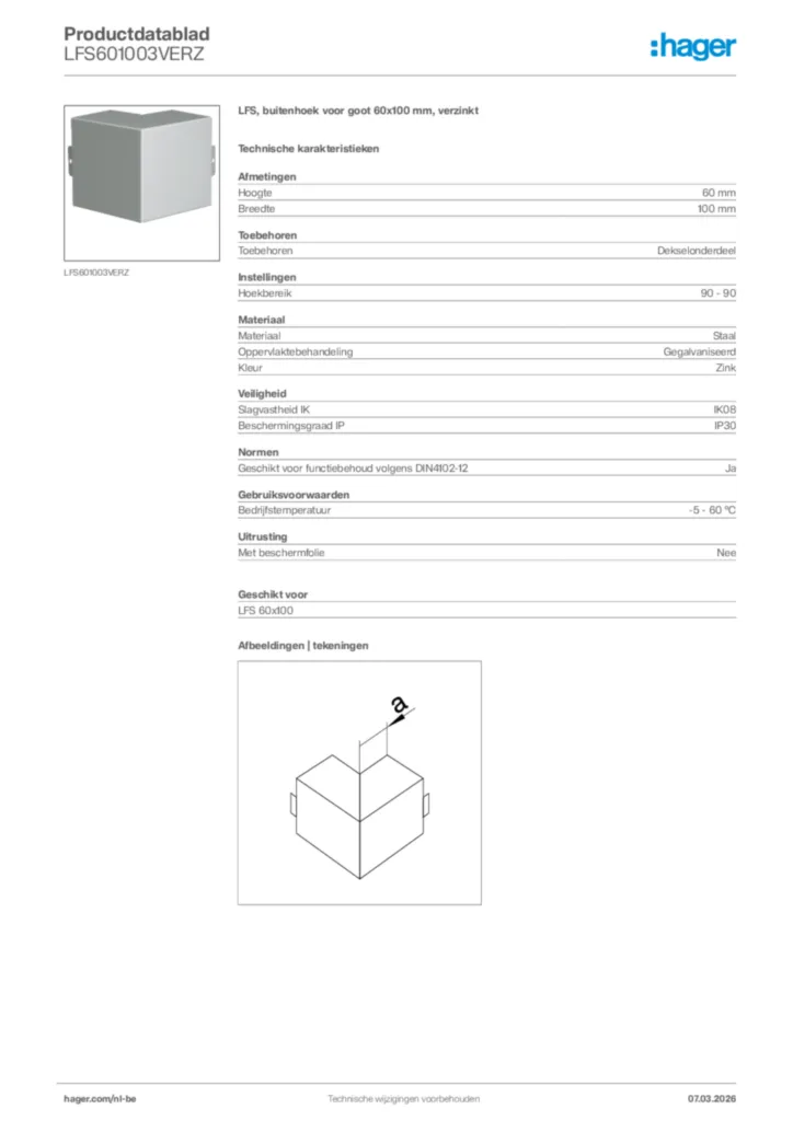 Afbeelding Hager Productdatablad LFS601003VERZ | Hager Belgium