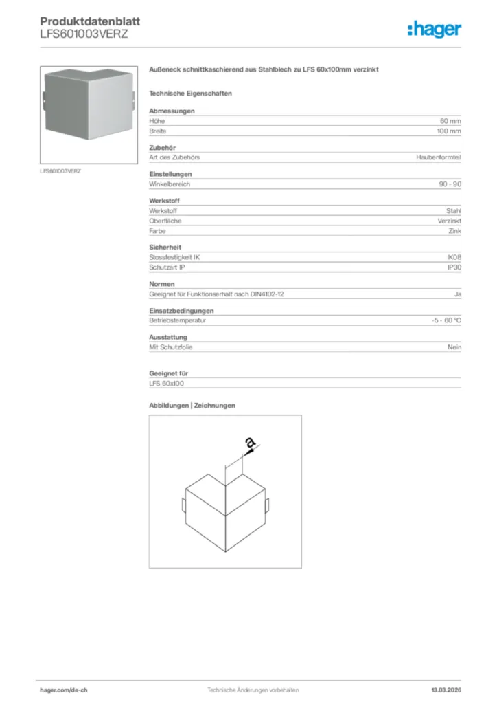 Bild Hager Produktdatenblatt LFS601003VERZ | Hager Schweiz