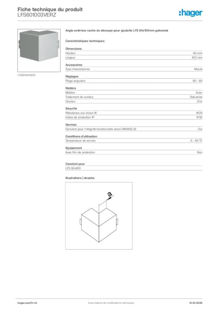 Image Hager Fiche technique du produit LFS601003VERZ | Hager Suisse