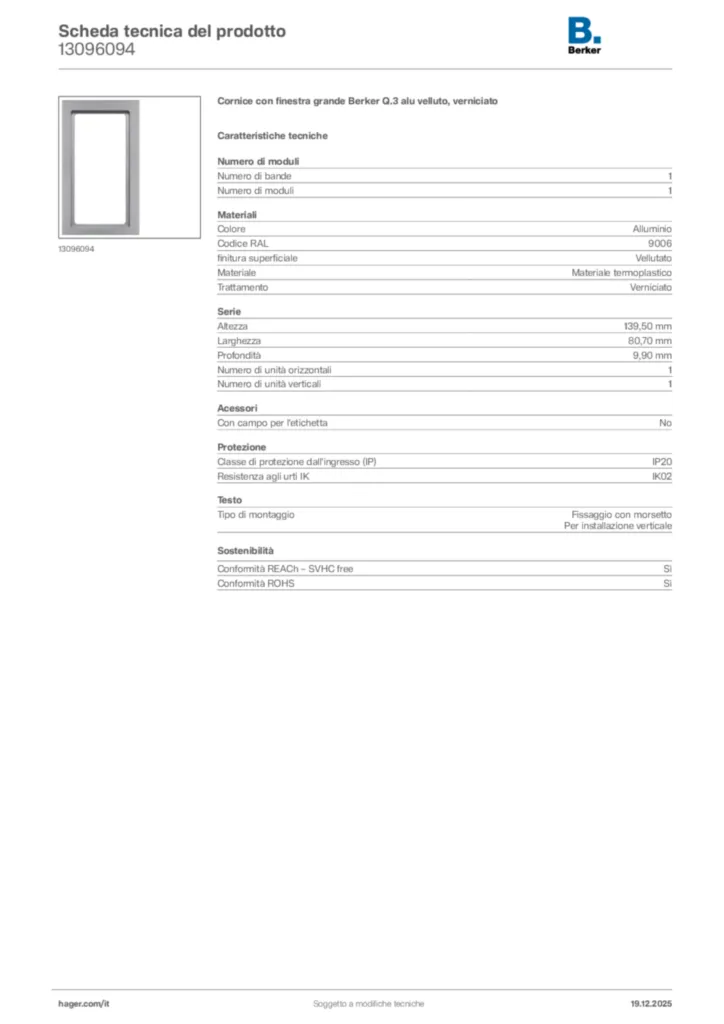 Immagine Berker Scheda tecnica del prodotto 13096094 | Hager Italia
