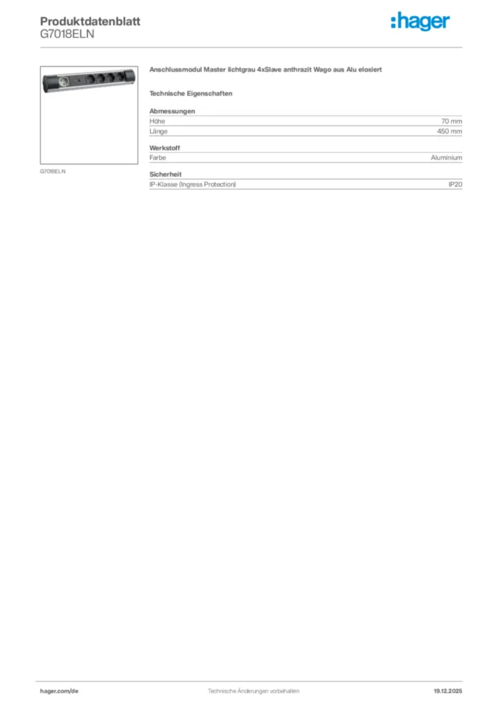 Bild Hager Produktdatenblatt G7018ELN | Hager Deutschland